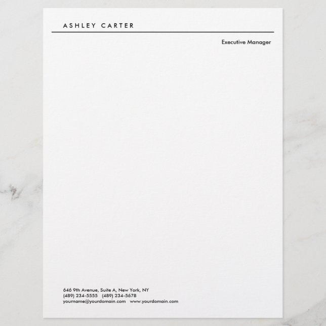 Professional elegant white plain minimalist modern custom letterhead (Front)