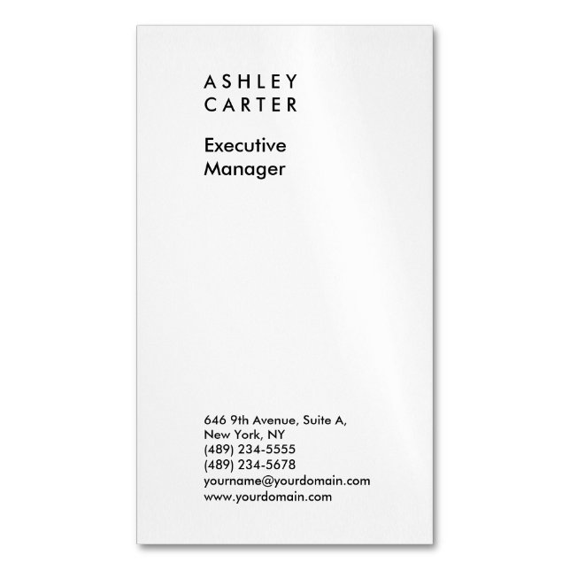 Professional elegant white plain minimalist modern 	Magnetic business card (Front Vertical)