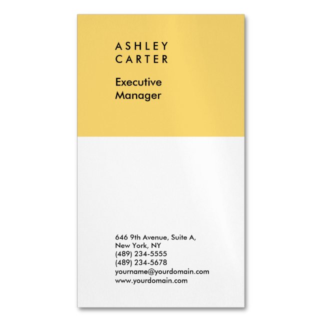 Professional elegant yellow white plain minimalist 	Magnetic business card (Front Vertical)