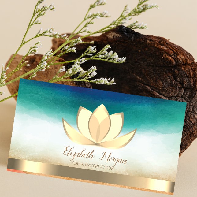 Professional Elegant Yoga Instructor Gold Lotus  Business Card (Creator Uploaded)