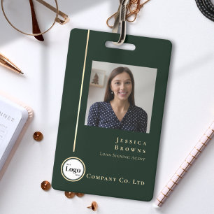 Professional Emerald Green Gold Photo Logo QR code ID Badge