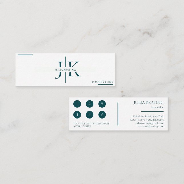Professional Emerald Green Modern Minimalist Salon Loyalty Card (Front/Back)