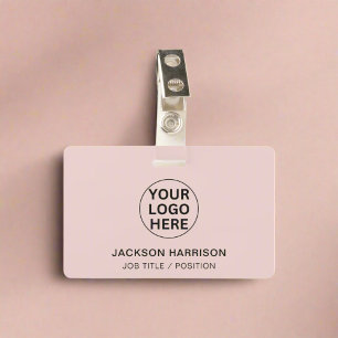 Professional Employee ID Blush Pink Company Logo Badge