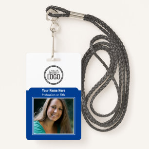 Professional Employee Logo Photo Barcode Dark Blue ID Badge