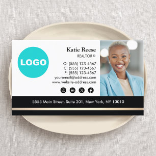 Professional Employee Photo Gold Black Real Estate Business Card
