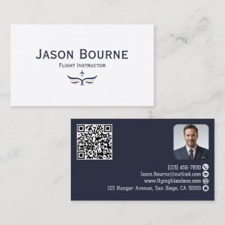 Professional Employee Photo QR Code Blue Aviation  Business Card