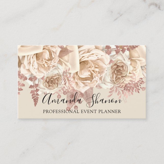 Professional Event Planner Rose Blush Logo QR Code Business Card (Front)