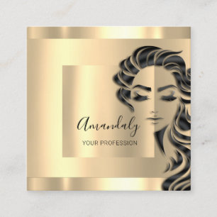 Professional Eyelashes Hair Salon Gold Square Square Business Card