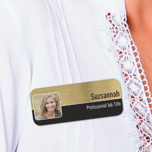 Professional Faux Brushed Brass Custom Photo Name Tag