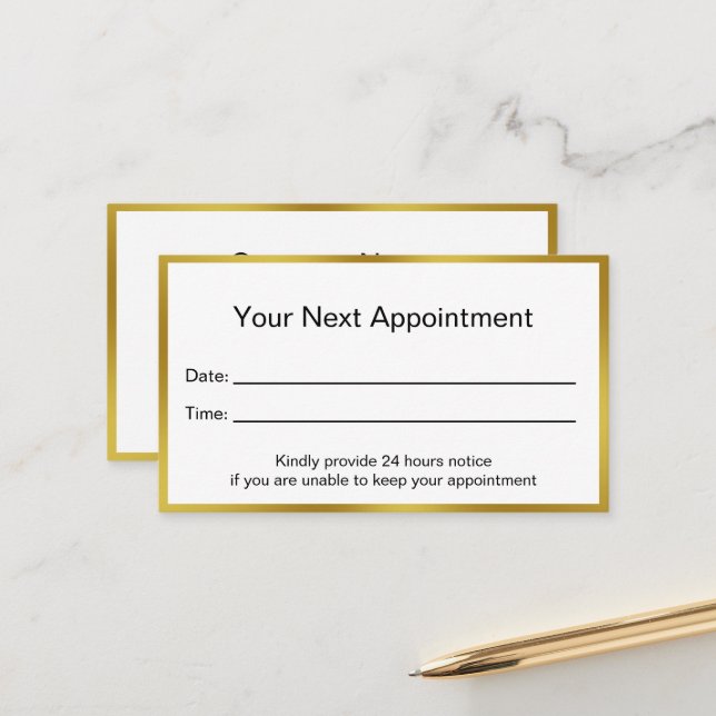 Professional Faux Gold Border Appointment Card (Front/Back In Situ)
