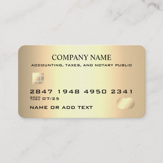 Professional Faux Gold Credit Card Business Card (Front)