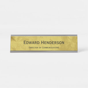 Professional Faux Gold Texture Name and Job Title Desk Name Plate