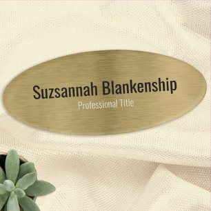 Professional Faux Metallic Brushed Gold Template Name Tag