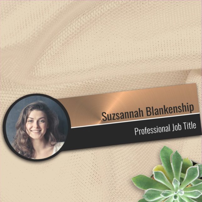 Professional Faux Metallic Copper Custom Photo Name Tag (Creator Uploaded)