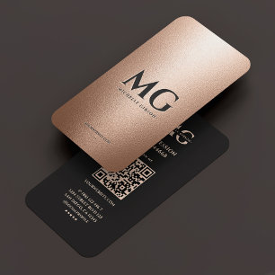 Professional Faux Rose gold Black Initials Minimal Business Card