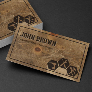 Professional Faux Wood Construction Carpentry Business Card