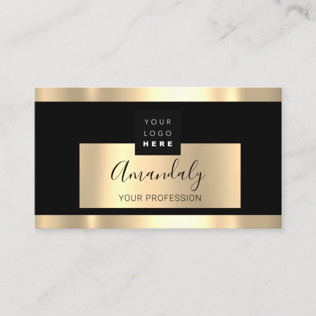 Professional Finance Services Gold Logo VIP Black Business Card (Front)