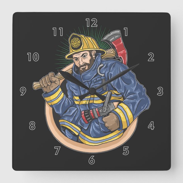 Professional Firefighter Square Wall Clock (Front)