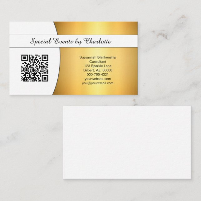 Professional Flaired Gold Custom QR Code  Business Card (Front/Back)