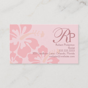 Professional Floral Tropical Pink Monogram Business Card