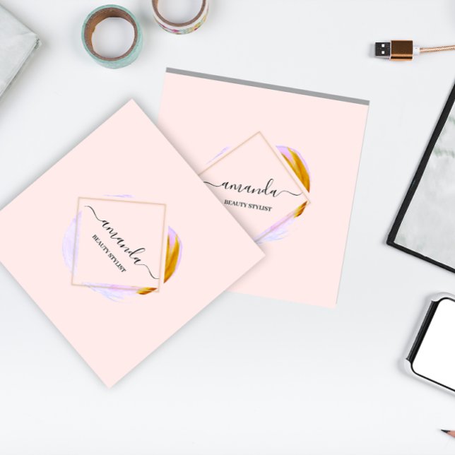 Professional Framed Gold Beauty Studio Logo Rose Square Business Card (Professional Framed Gold Beauty Studio Logo Rose Square Business Card)