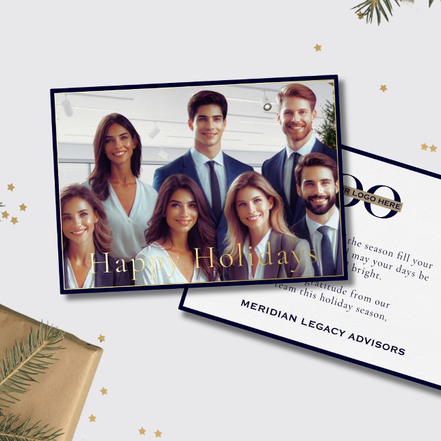 Professional Full Photo Business Logo Foil Holiday Card (Creator Uploaded)
