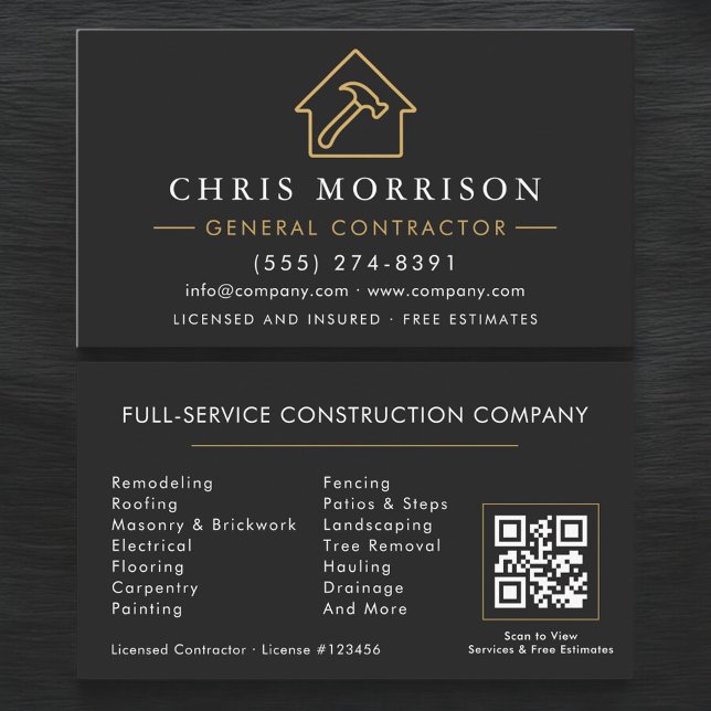 Professional General Contractor QR Code  Business Card (Creator Uploaded)