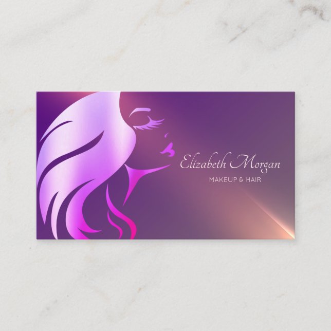 Professional Girl Face Silhouette Purple Business Card (Front)