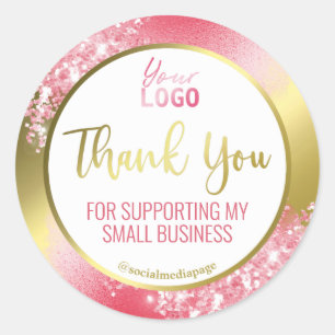 Professional Glam Pink Gold Thank You Logo Classic Round Sticker