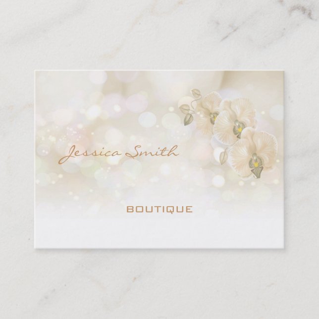 Professional glamourous elegant bokeh orchid business card (Front)