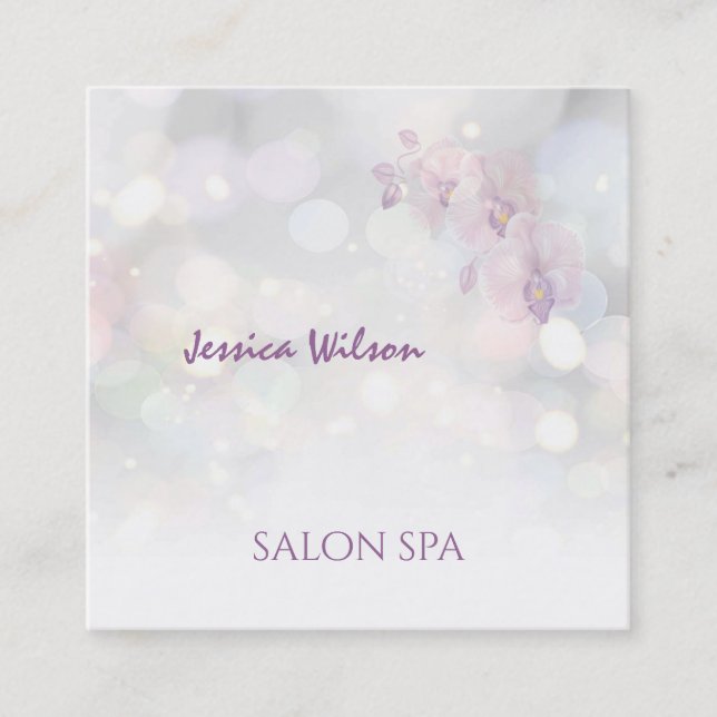 Professional glamourous elegant gentle bokeh orchi square business card (Front)