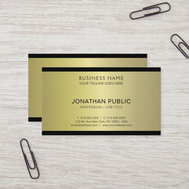 Professional Glamourous Gold Plain Pearl Luxury Business Card (Front/Back In Situ)