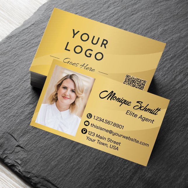 Professional Gold and Black Photo QR Code Modern Business Card (Creator Uploaded)