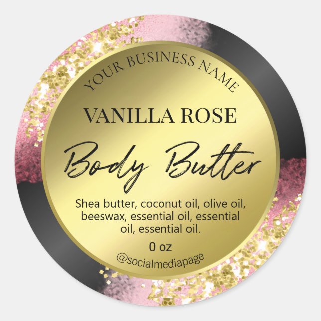 Professional Gold And Pink Body Butter Labels (Front)