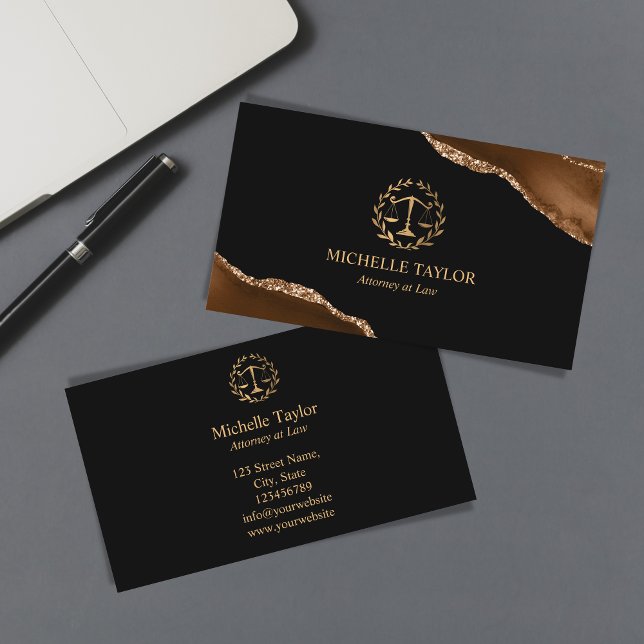 Professional Gold Attorney at Law Office Lawyer Business Card (gold justice scale logo)