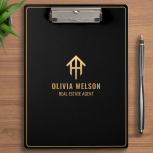 Professional Gold & Black real Estate Realtor Chic Clipboard