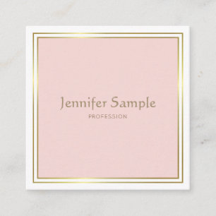 Professional Gold Blush Pink White Modern Luxe Square Business Card