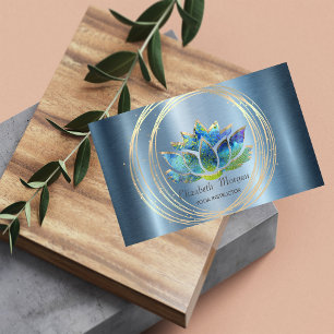 Professional,Gold Circles Lotus Blue Metallic Business Card