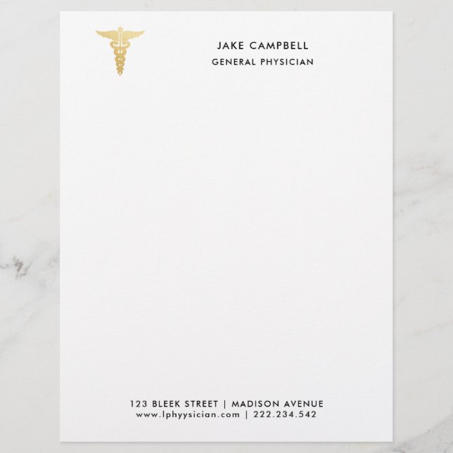 Professional Gold Doctor Medicine Symbol Custom Letterhead (Front)