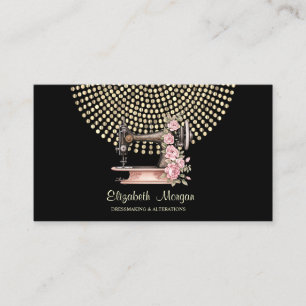 Professional,Gold Dots Sewing Machine Black Business Card