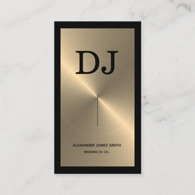 Professional Gold Faux with Dark Border DJ Business Card (Front)
