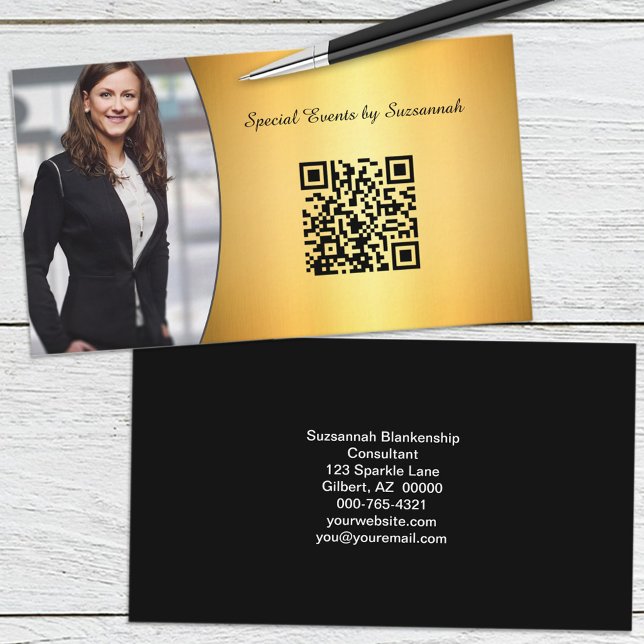 Professional Gold Flare Custom Photo QR Code Business Card (Creator Uploaded)