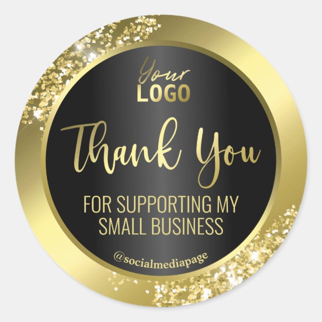 Professional Gold Foil Text Black Thank You Logo Classic Round Sticker (Front)