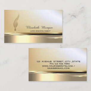 Professional Gold Glitter Feather Stripe Notary Business Card