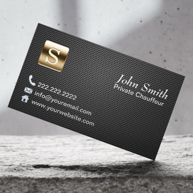 Professional Gold Logo Dark Metal Chauffeur Business Card (Creator Uploaded)