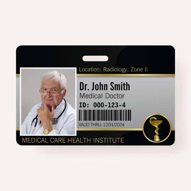 Professional Gold Medical Hygieia Bowl Photo ID ID Badge (Front)