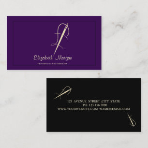 Professional,Gold Needle Sew Alterations Purple Business Card