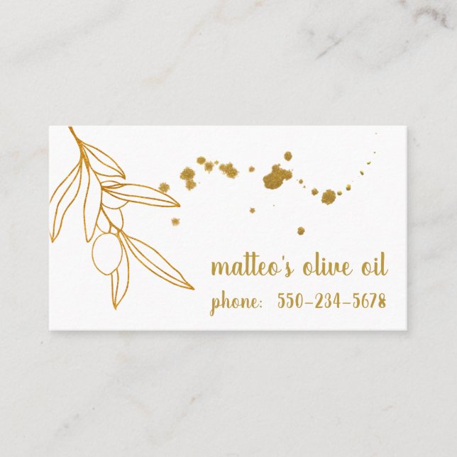 Professional Gold Olive Branch Olive Oil Business Card (Front)