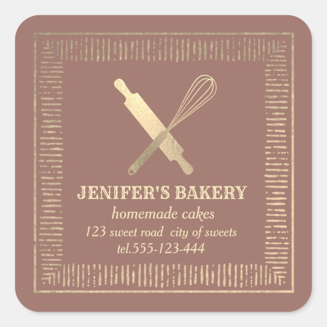 Professional gold rolling pin whisk chef bakery square sticker (Front)
