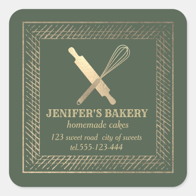 Professional gold rolling pin whisk chef bakery square sticker (Front)